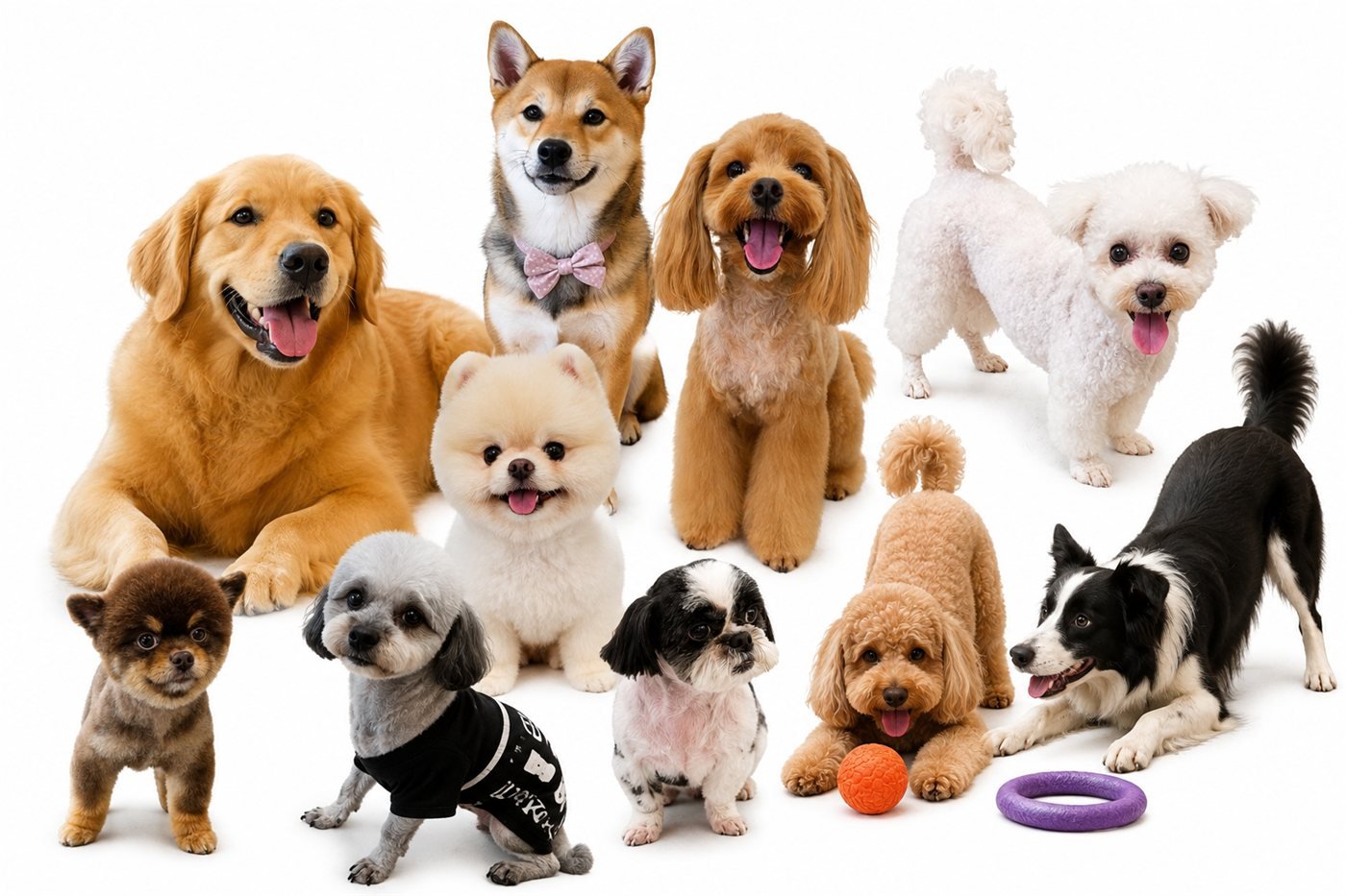 A happy family of freshly groomed dogs at Rumi Grooming Studio